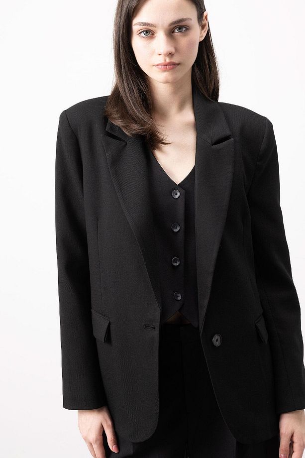 Oversize Geniş Kalıp Düğmeli Basic Düz Blazer Ceket B0490ax25sp - 6