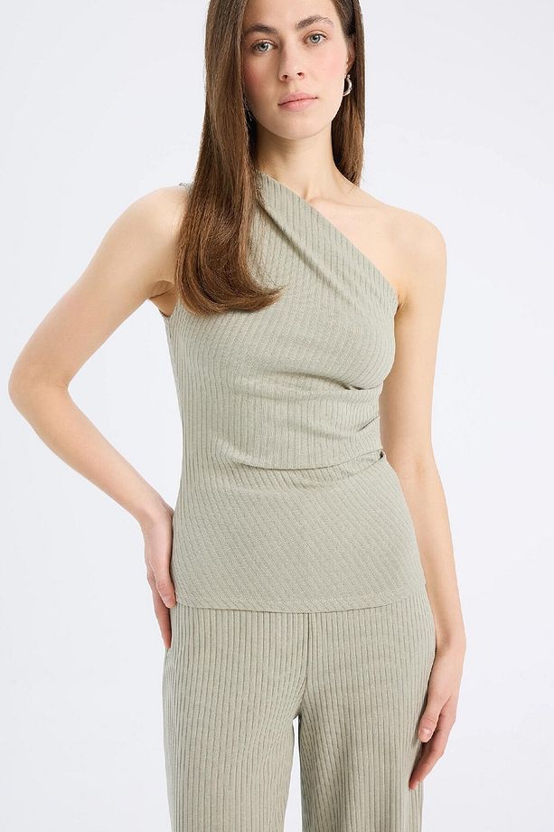 Slim Fit Dar Kesim Tek Omuzlu Fitilli Kaşkorse Atlet E5777AX25SP - 5