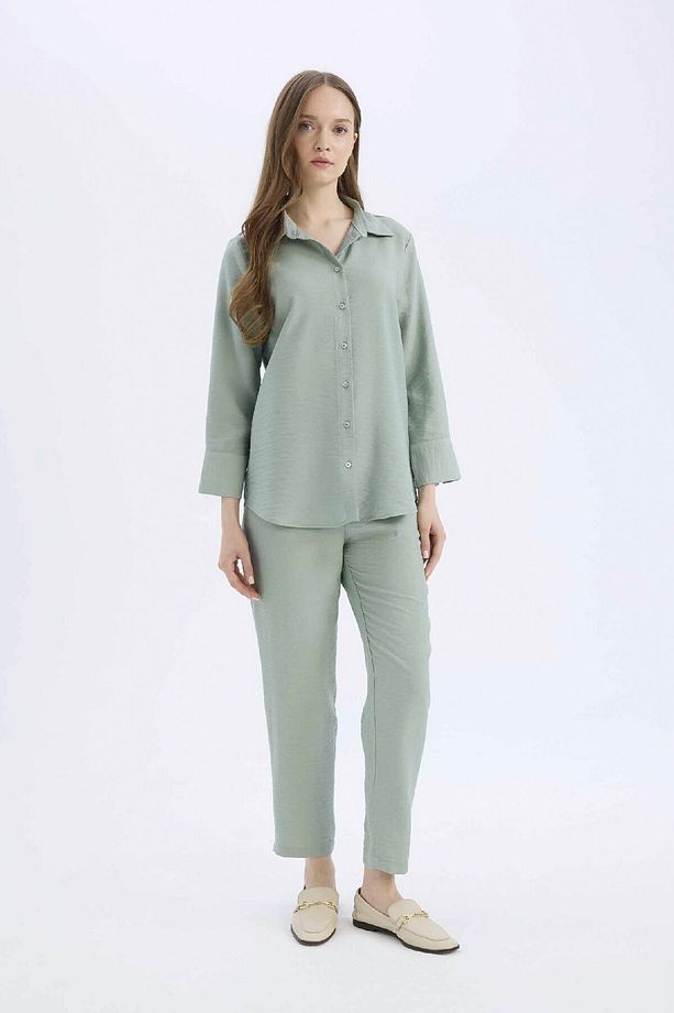 Jogger Pantolon Keten Görünümlü Cepli Yüksek Bel Düz Paça R0433AZ25SP - 1