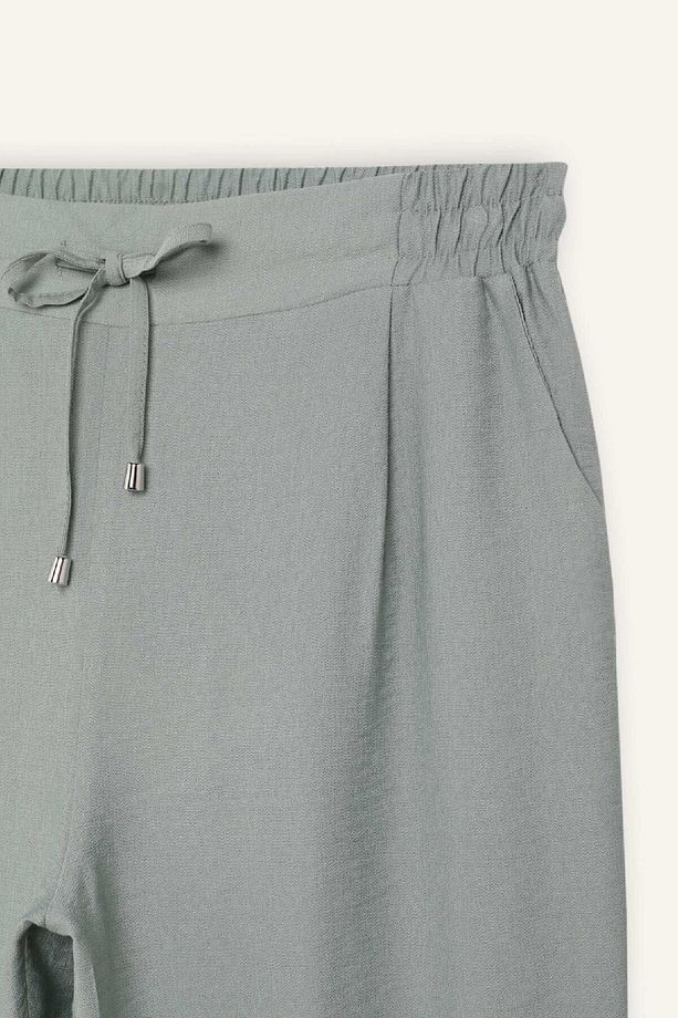 Jogger Pantolon Keten Görünümlü Cepli Yüksek Bel Düz Paça R0433AZ25SP - 8