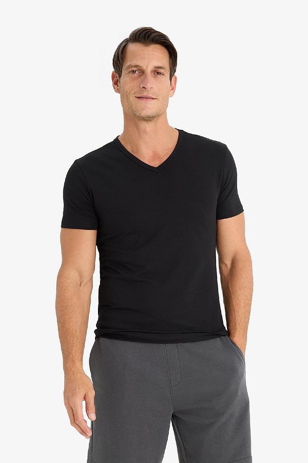 Slim Fit Dar Kesim V Yaka Basic Düz Üst L4884AZ25SP - 4