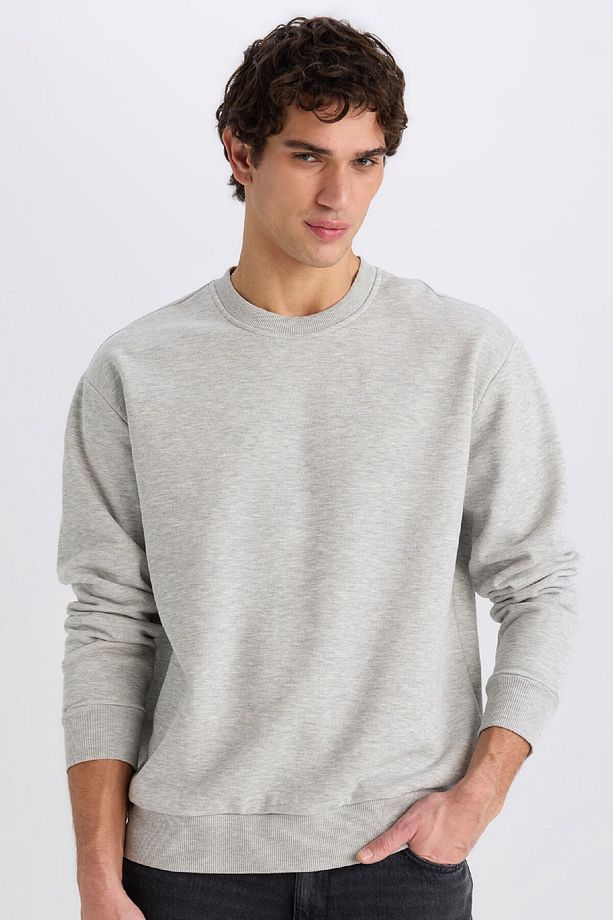 Oversize Geniş Kalıp Bisiklet Yaka Kalın Basic Düz Sweatshirt E5955AX24WN - 1