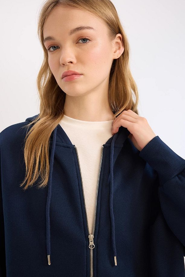Oversize Geniş Kalıp Kapüşonlu Cepli Basic Düz Fermuarlı Sweatshirt V4233az25sp - 6