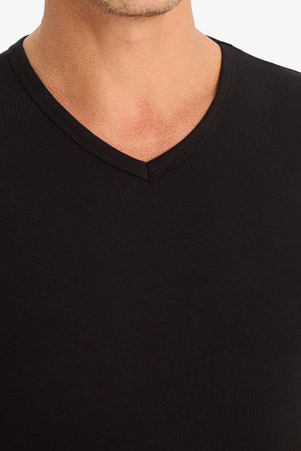 Slim Fit Dar Kesim V Yaka Basic Düz Üst L4884AZ25SP - 5