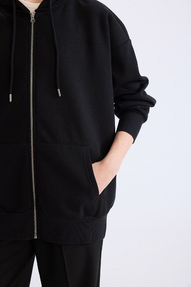 Oversize Geniş Kalıp Kapüşonlu Cepli Basic Düz Fermuarlı Sweatshirt V4233az25sp - 5