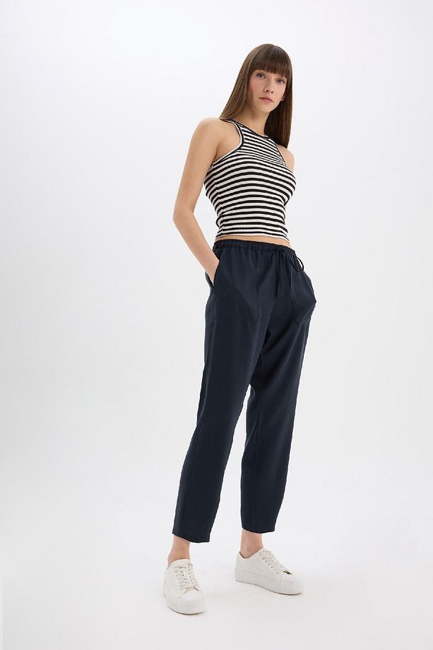 Straight Fit Çift Cepli Yüksek Bel Düz Paça Modal Kumaş Pantolon E5962AX25SP - 5