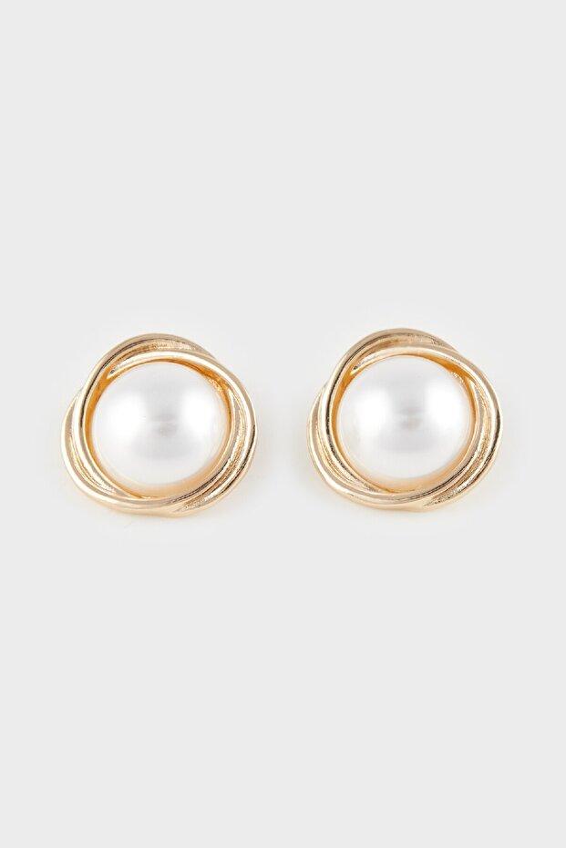 Women's Gold Detailed Pearl Earrings E3980Axns