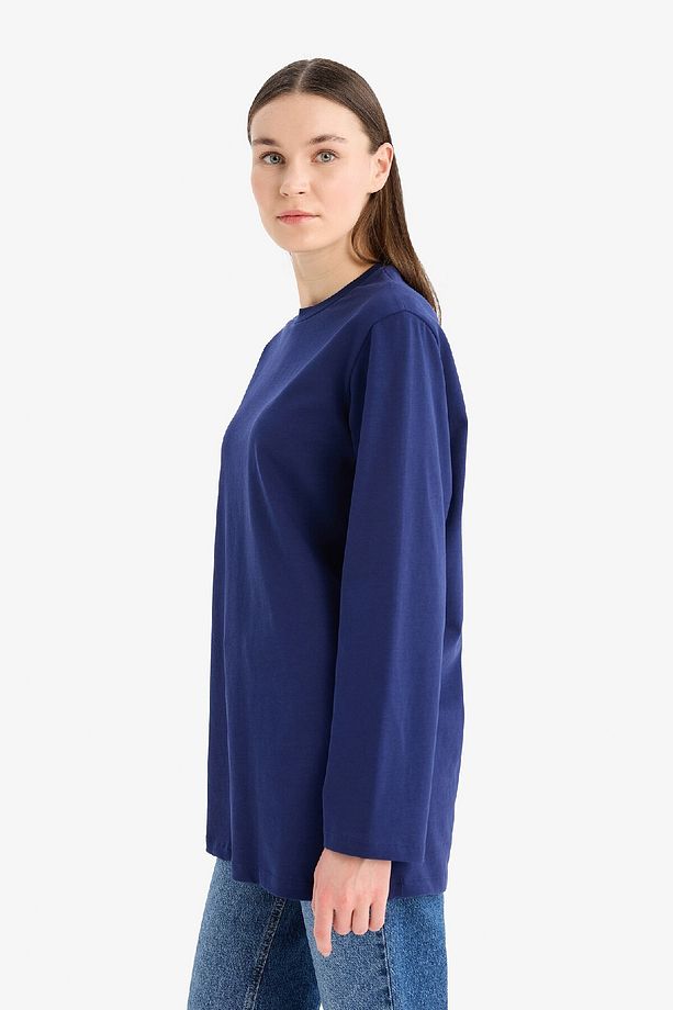 Regular Fit Bisiklet Yaka Basic Düz Uzun Kollu Tişört Tunik D4897AX25SM - 3