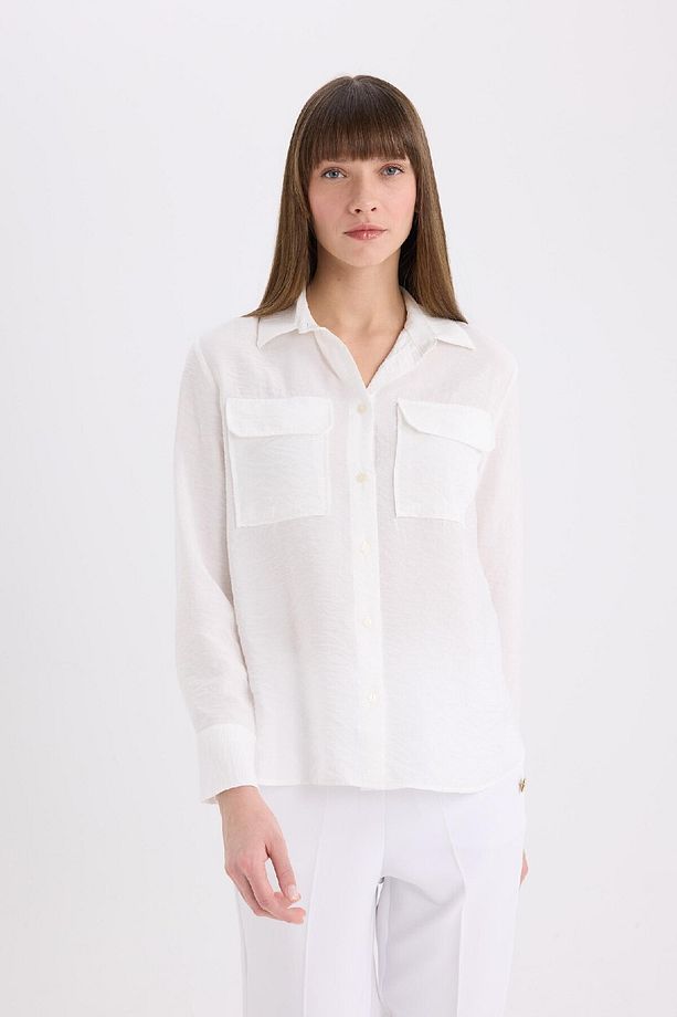 Regular Fit Basic Düz Çift Cepli Uzun Kollu Gömlek E5925ax25sp - 6