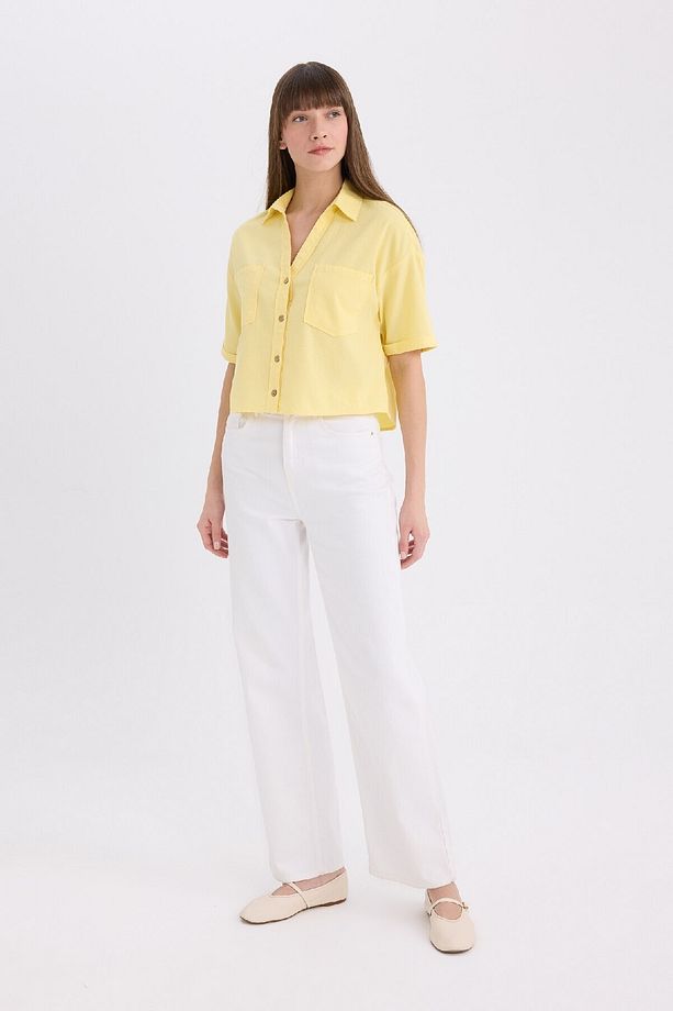 Boxy Fit Basic Düz Kısa Kollu Gömlek V2523AZ25SP - 2