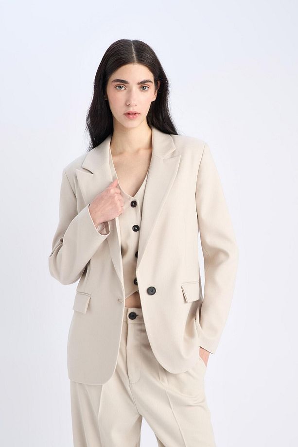 Oversize Geniş Kalıp Düğmeli Basic Düz Blazer Ceket B0490ax25sp - 7