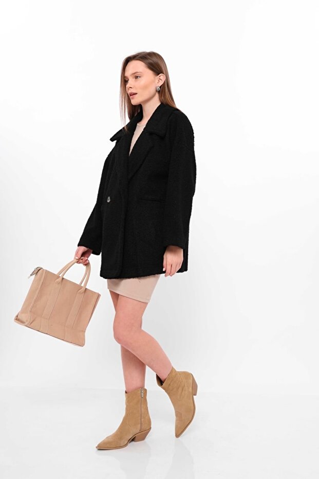 Siyah - Teddy Buklet Ceket - 7