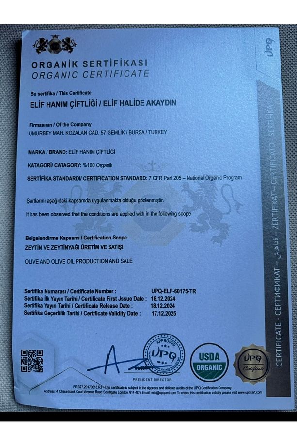 %0,1 Asit Oranı Yüksek Polifenol (427 ) Organik Sızma Zeytinyağı ( Elif Hanım Çiftliği) - 4