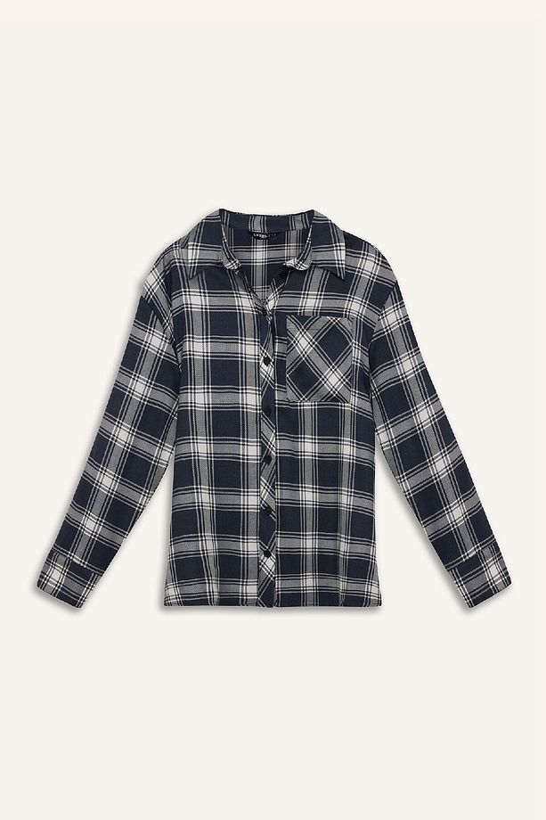 Coool Oversize Geniş Kalıp Kareli Flanel Uzun Kollu Gömlek E4593ax25sp - 1