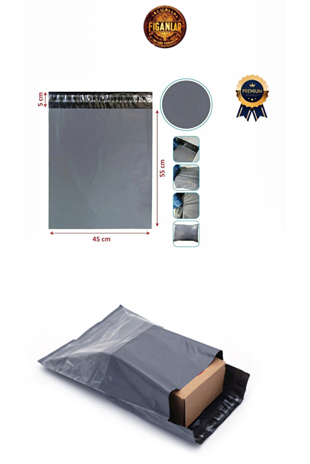 1. kalite esnek şeffaf Cepli Gri Kargo Poşeti 45x55+5 cm 50 adet büyük boy kargo poşeti - 1