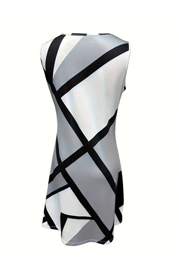 Strappy U-Neck Patterned Mini Dress - 4