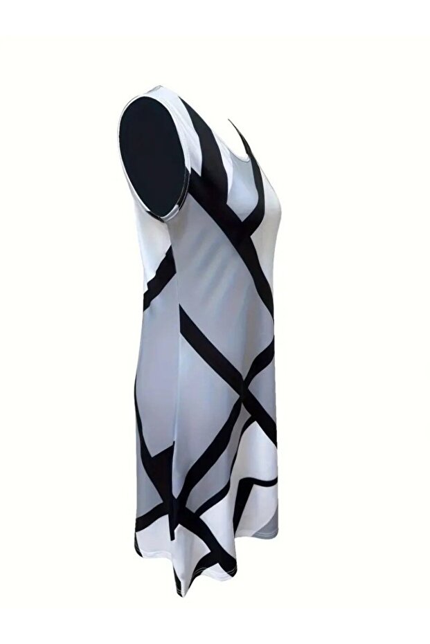 Strappy U-Neck Patterned Mini Dress - 5