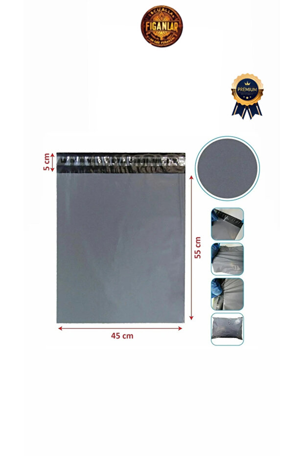 1. kalite esnek şeffaf Cepli Gri Kargo Poşeti 45x55+5 cm 50 adet büyük boy kargo poşeti - 5