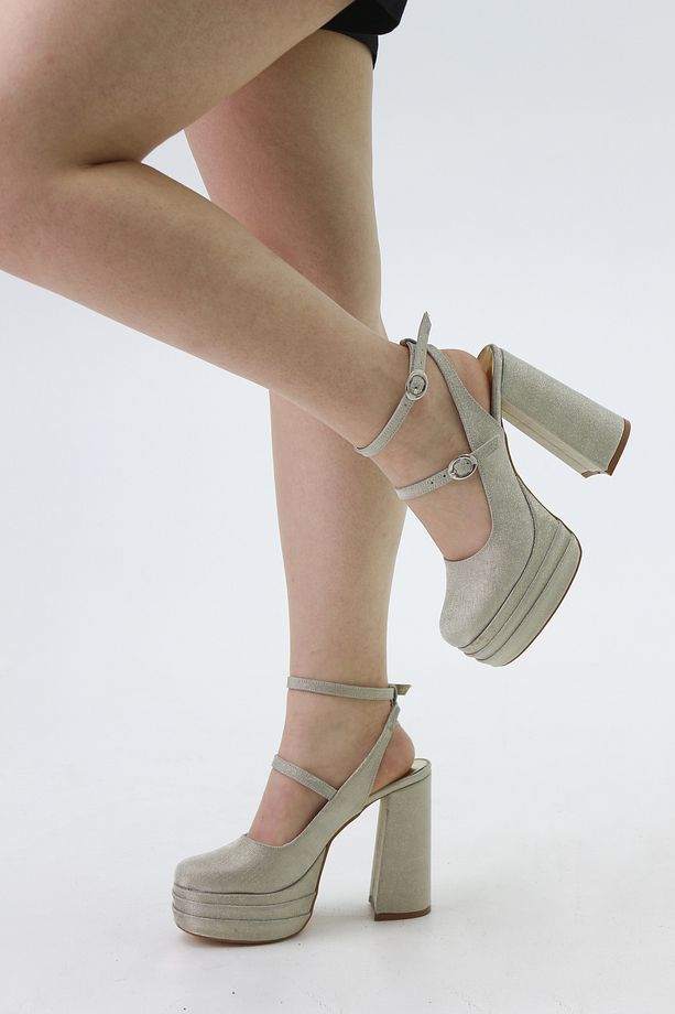 ALTIN SİM BİLEK ATKILI ÇİFT PLATFORM ABİYE AYAKKABI 12CM - 4