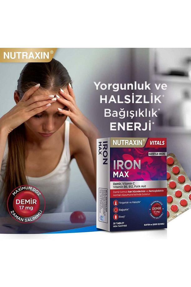 Iron Max 17 Mg 30 Tablet, 4 'lü Set - Demir, C Vitamini, B6 Vitamini, Folik Asit, B12 - 5