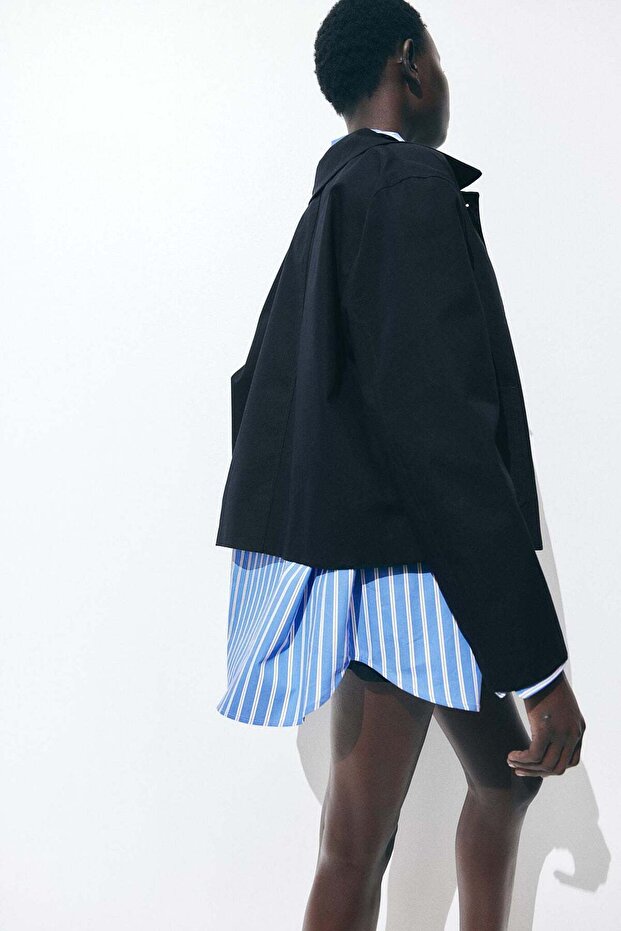 سترة من قماش قطني مائل مع ياقة - 1