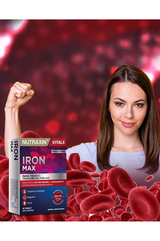 Iron Max 17 Mg 30 Tablet, 4 'lü Set - Demir, C Vitamini, B6 Vitamini, Folik Asit, B12 - 4