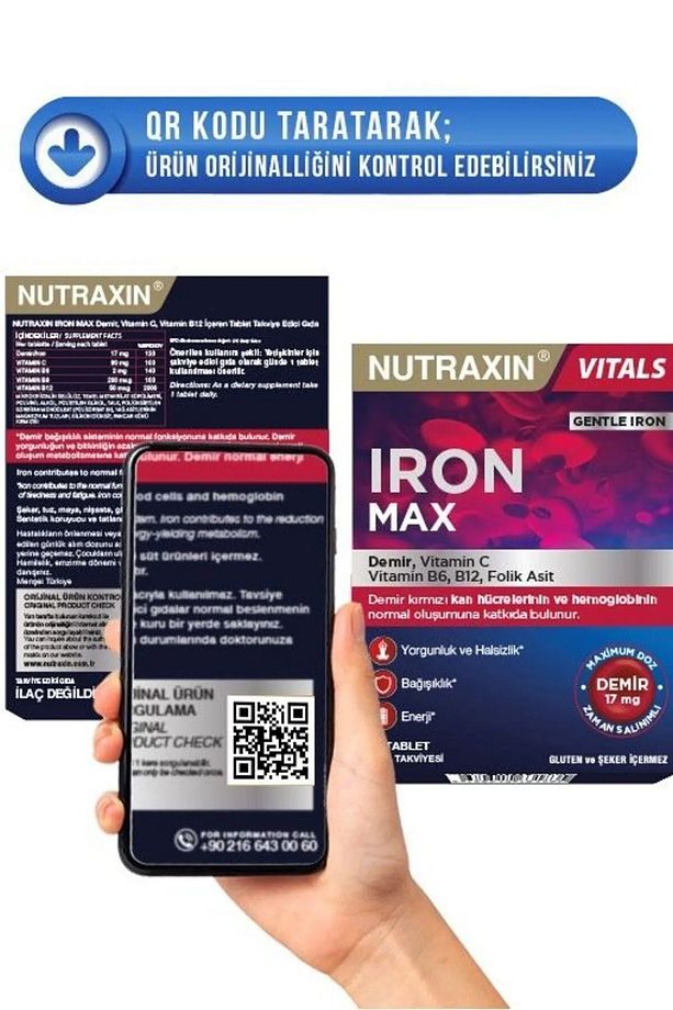 Iron Max 17 Mg 30 Tablet, 4 'lü Set - Demir, C Vitamini, B6 Vitamini, Folik Asit, B12 - 8