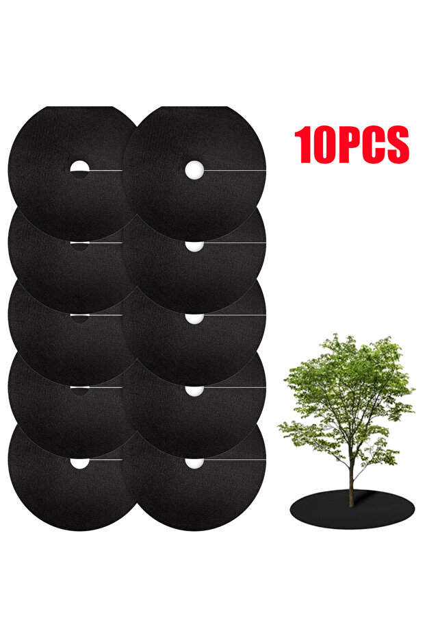 25CMx25CM Black-10PCS 10PCS Non Woven Tree Mulch Ring Weed Mats Barrier Landscape Fabric Reusable Mu