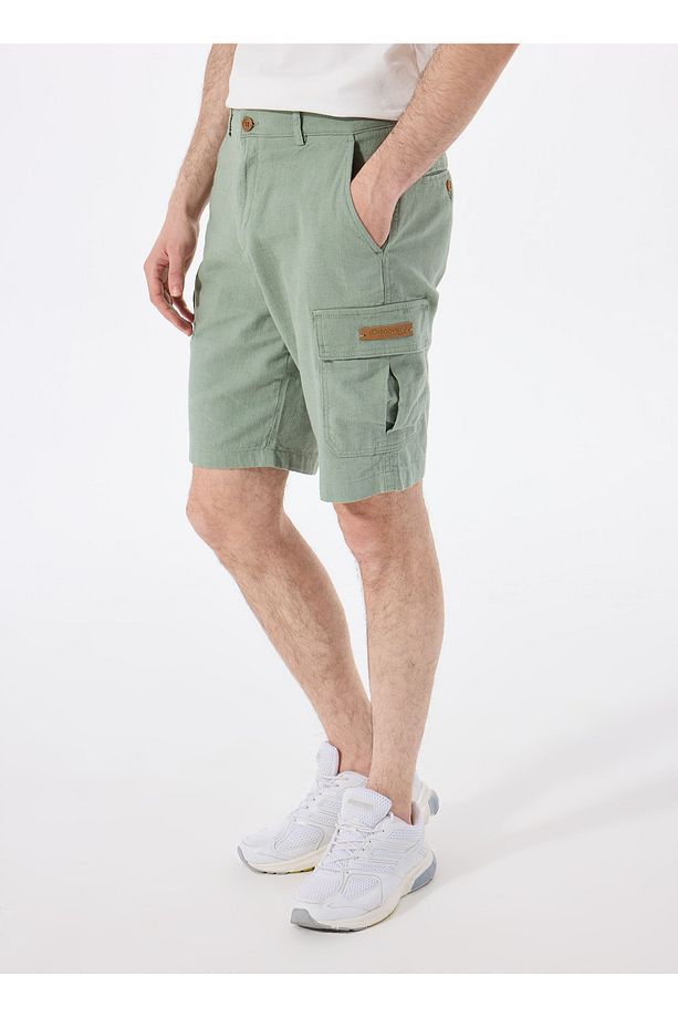 D5SM-SHT3827 Açık Haki Normal Bel Relaxed Düz Erkek Şort - 4