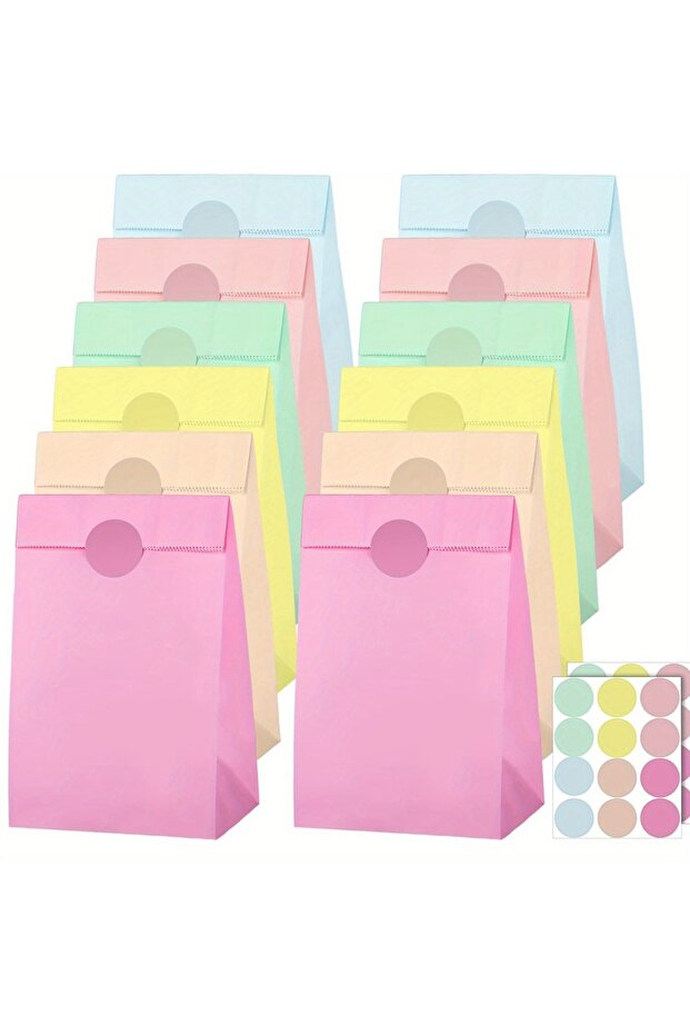 24x13x8cm 24 pcs 24 pcs Rainbow Themed Paper Gift Bags with Butterfly Stickers - Assorted Pastel Pin