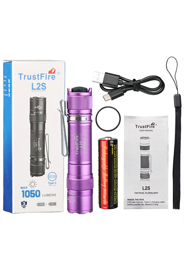 مصباح يدوي تكتيكي Trustfire L2S بتركيز ثابت باللون الوردي، 14500 لومن، IPX6، 14500 مصباح يدوي قابل للشرب