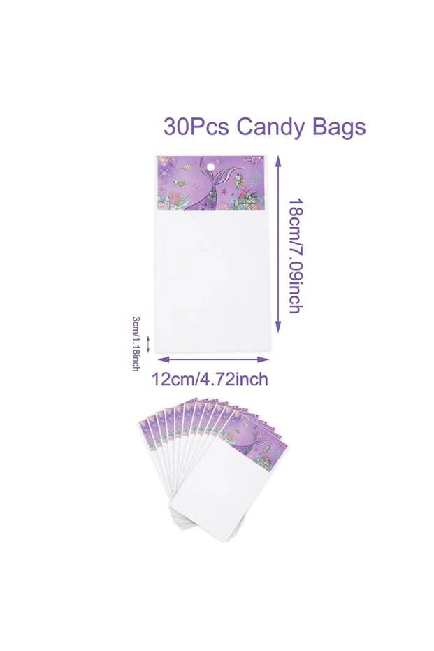 12x18cm 12x18cm 30pcs Mermaid Tail Gift Bags Candy Packing Bag Little Mermaid Birthday Party Decor Y