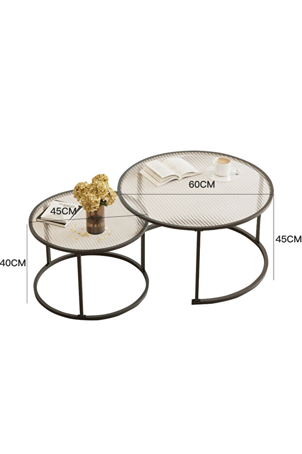 طاولة قهوة دائرية بتصميم إبداعي 60*60*45 و45*45*40 سم - 3