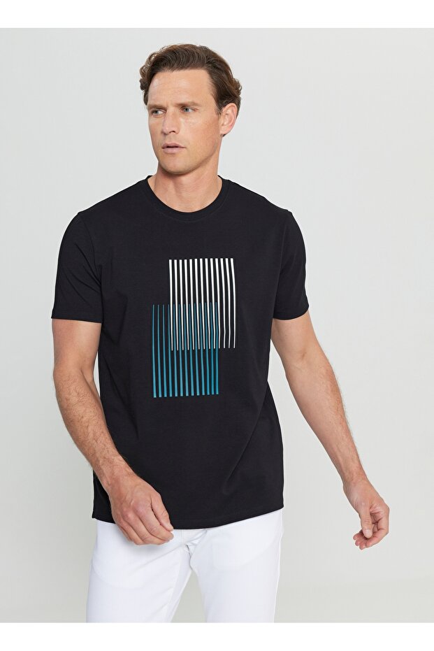 Altınyıldız Classics Bisiklet Yaka Baskılı Siyah Erkek T-Shirt ACE091252410_SYH - 1