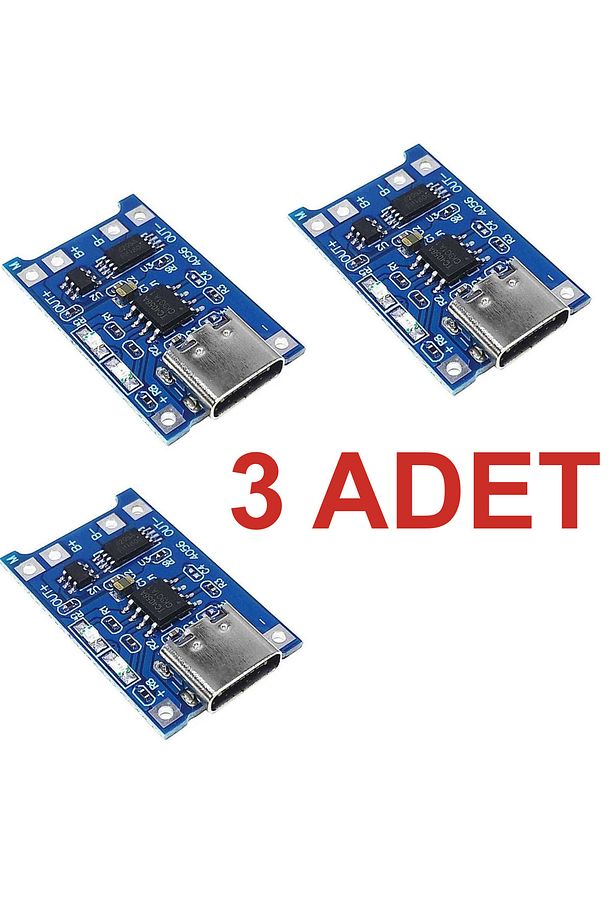 3 Adet Tp4056 3,7v Şarj Devresi - Korumalı Mod Type C - 1