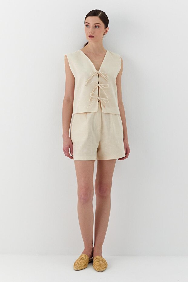 Linen vest blouse natural