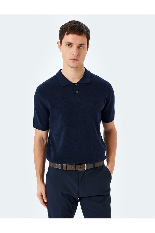 Pamuklu Basic Polo V Yaka Kısa Kollu Triko Tişört - 2