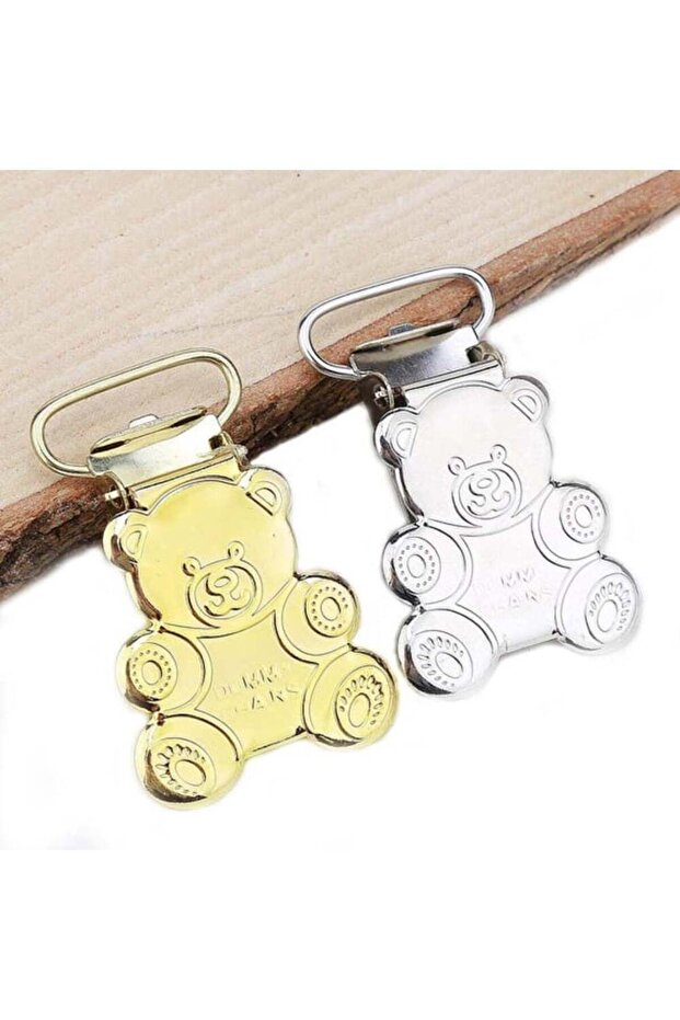 Teddy Bear Model Metal Pacifier Chain Strap Clip 2 Pieces (1 Piece Gold - 1 Piece Silver) Bezyi1605