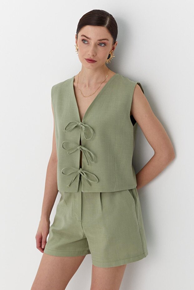 Linen vest blouse khaki