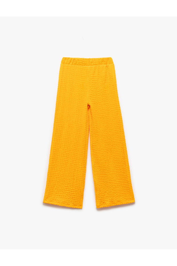 Elastic Waist Textured Pocket Detailed Palazzo Trousers
