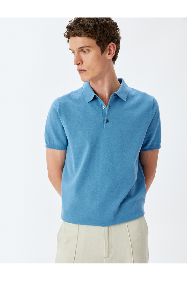 Short Sleeve Cotton Polo Neck Knitwear T-Shirt