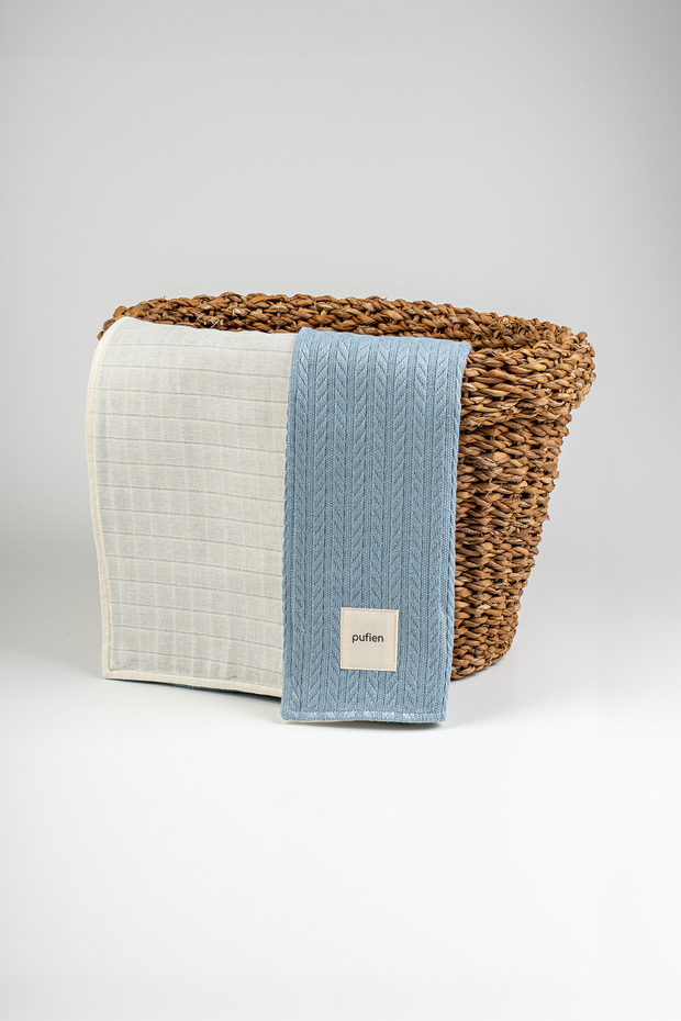 90X115 Plain Patterned Reversible Muslin Pique Baby Blanket, Knitted Baby Blanket & Blanket