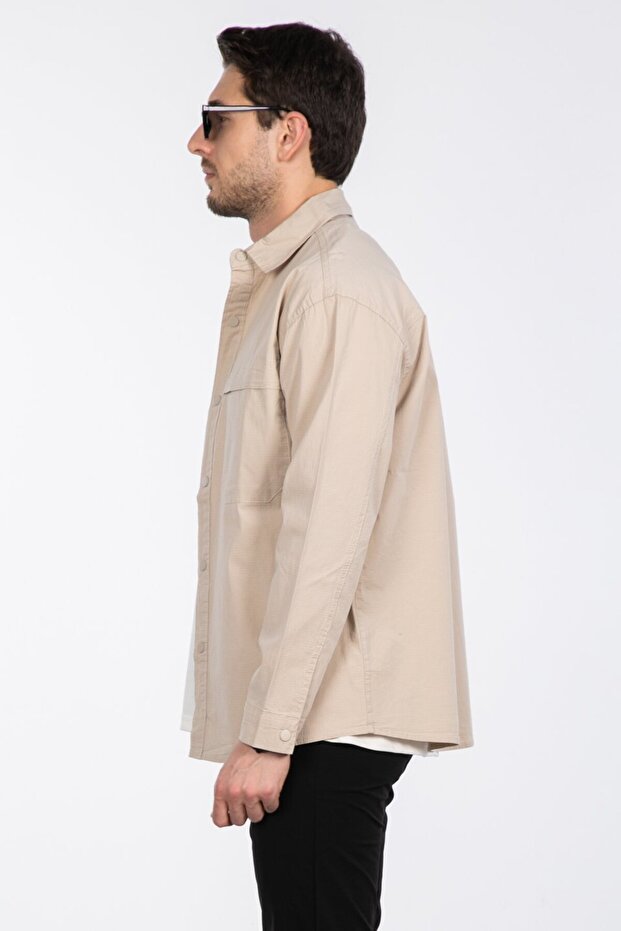 Çift Cep Teknik Gömlek - Taş - 5