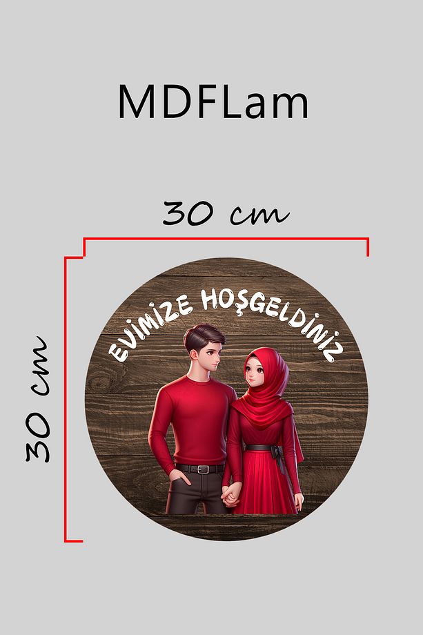 Dijital Baskı  ahşap, kırmızı türban desenli Kapı süsü, Duvar Süsü - 3