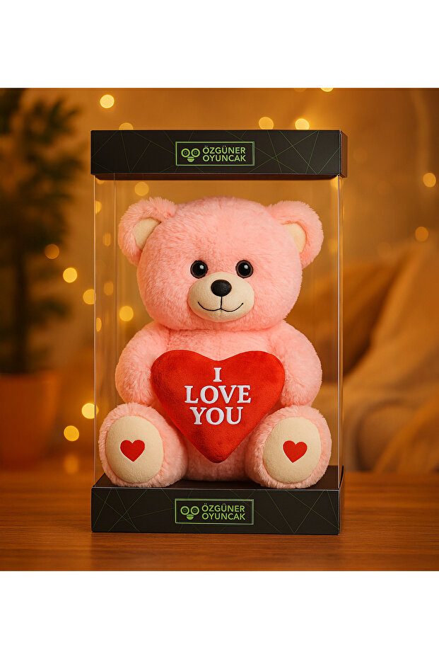 Plush Teddy Bear in a Premium Box with Heart (I Love You) Written