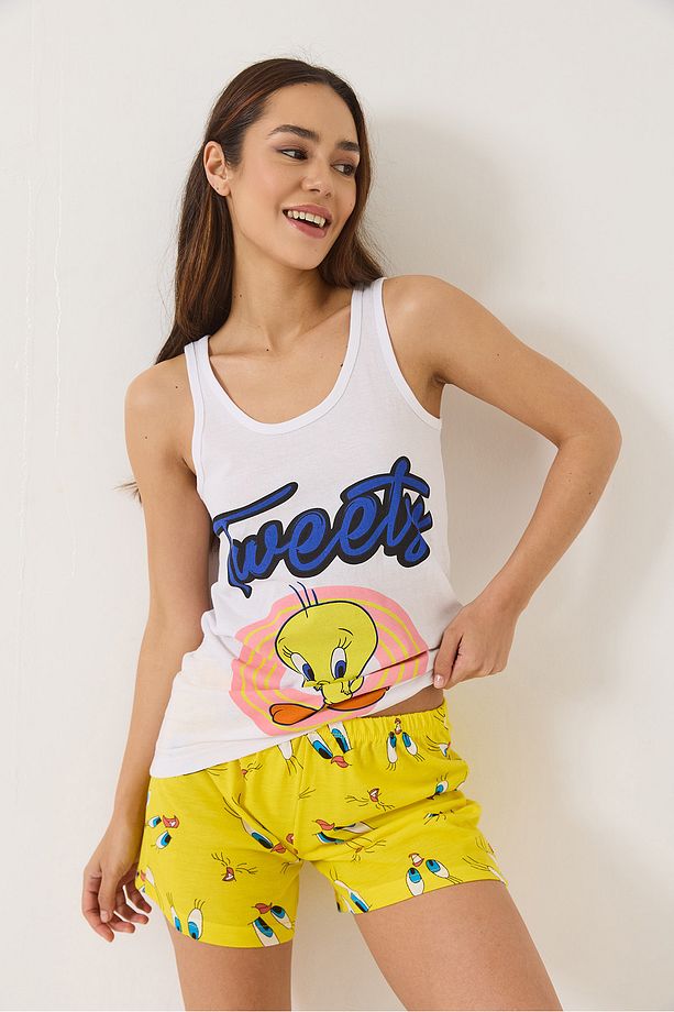 Kadın Tweety Baskılı Şortlu Pijama Takımı 60283168 - 3