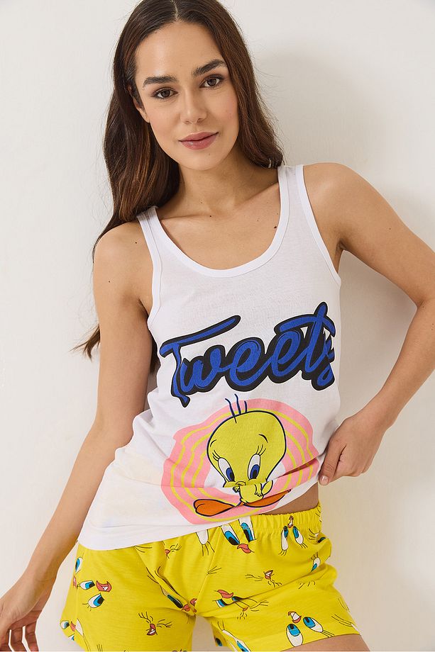 Kadın Tweety Baskılı Şortlu Pijama Takımı 60283168 - 4