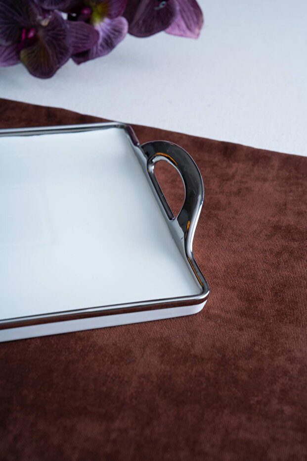 صينية تقديم فضية مستطيلة من أرفين - 45 سم - 3