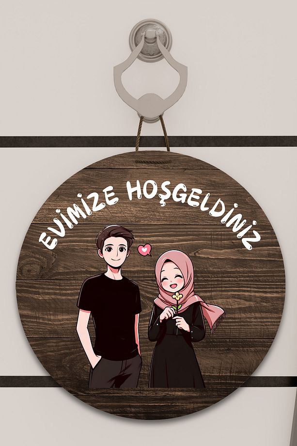 Dijital Baskı ahşap, pembe türban desenli Kapı süsü, Duvar Süsü - 1