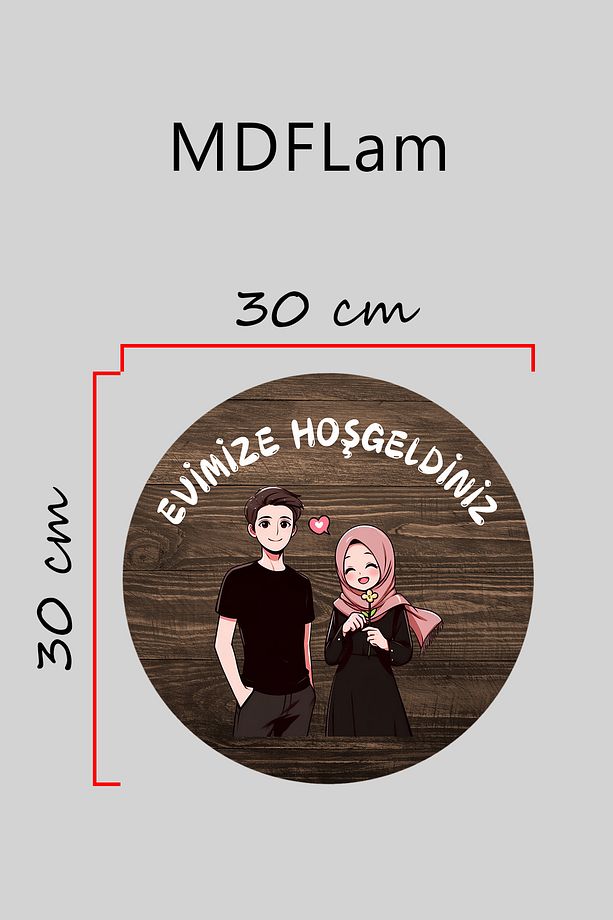 Dijital Baskı ahşap, pembe türban desenli Kapı süsü, Duvar Süsü - 3